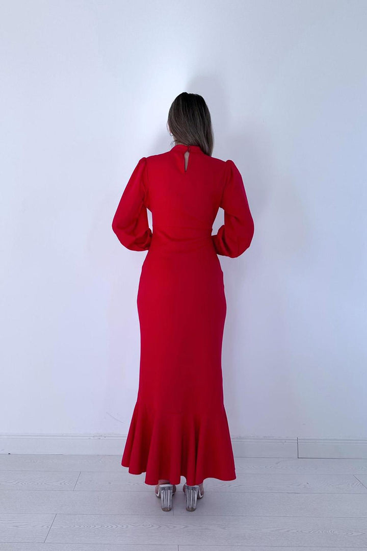 ELS Flounced Long Sleeve Dress - Red - Valladolid