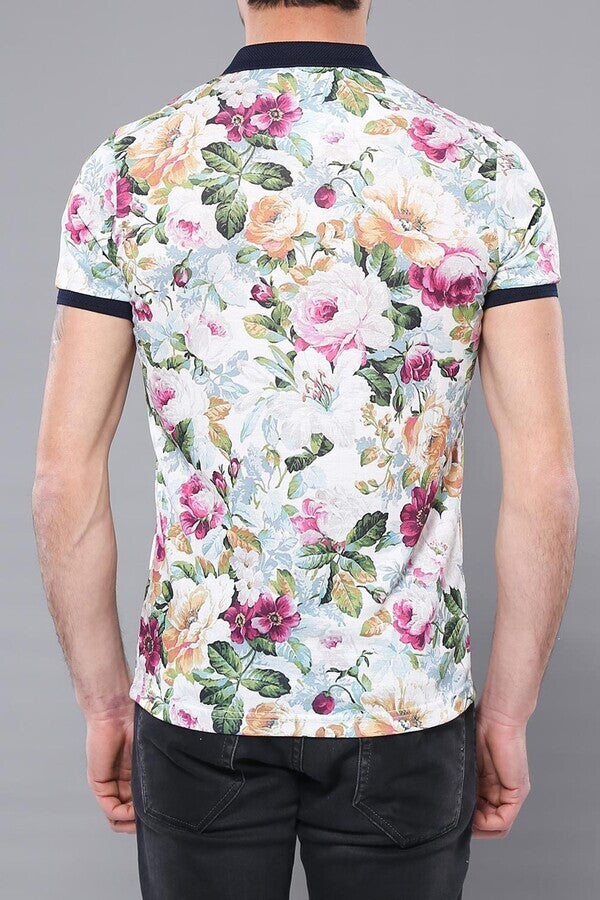 WSS Polo Neck Floral Pattern Green T-Shirt  - Singen