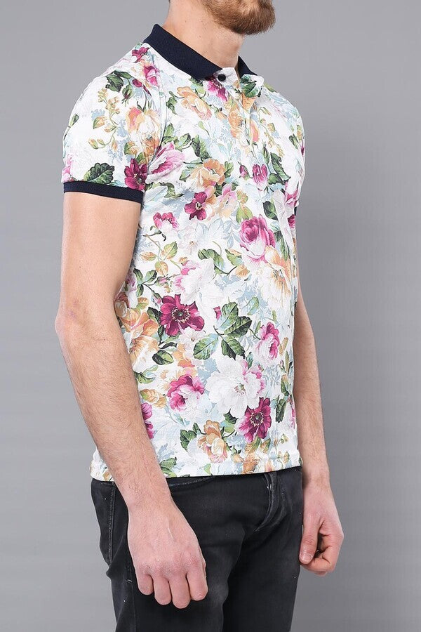 WSS Polo Neck Floral Pattern Green T-Shirt  - Singen