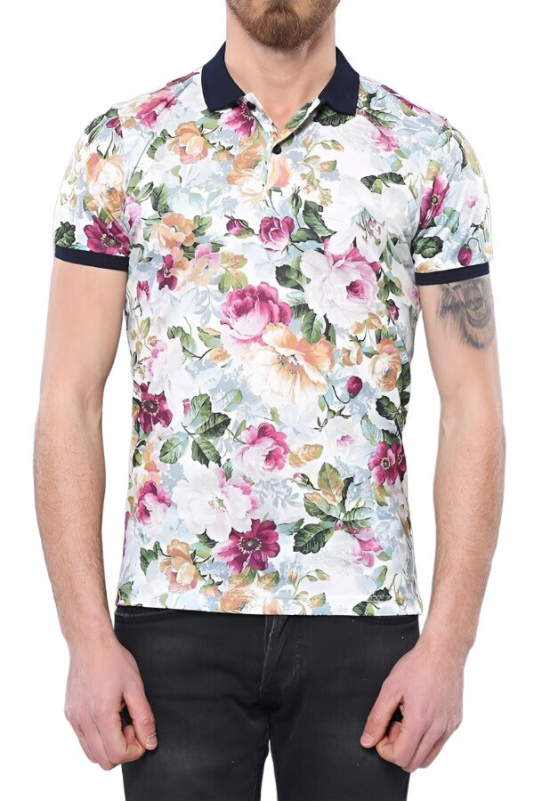 WSS Polo Neck Floral Pattern Green T-Shirt  - Singen