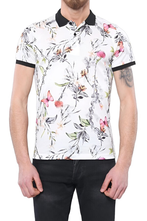 WSS Polo Neck Floral Pattern Yellow T-Shirt  - Singen