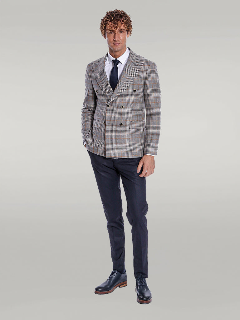 WSS Double Breasted Checked Anthracite Men Blazer  - Singen