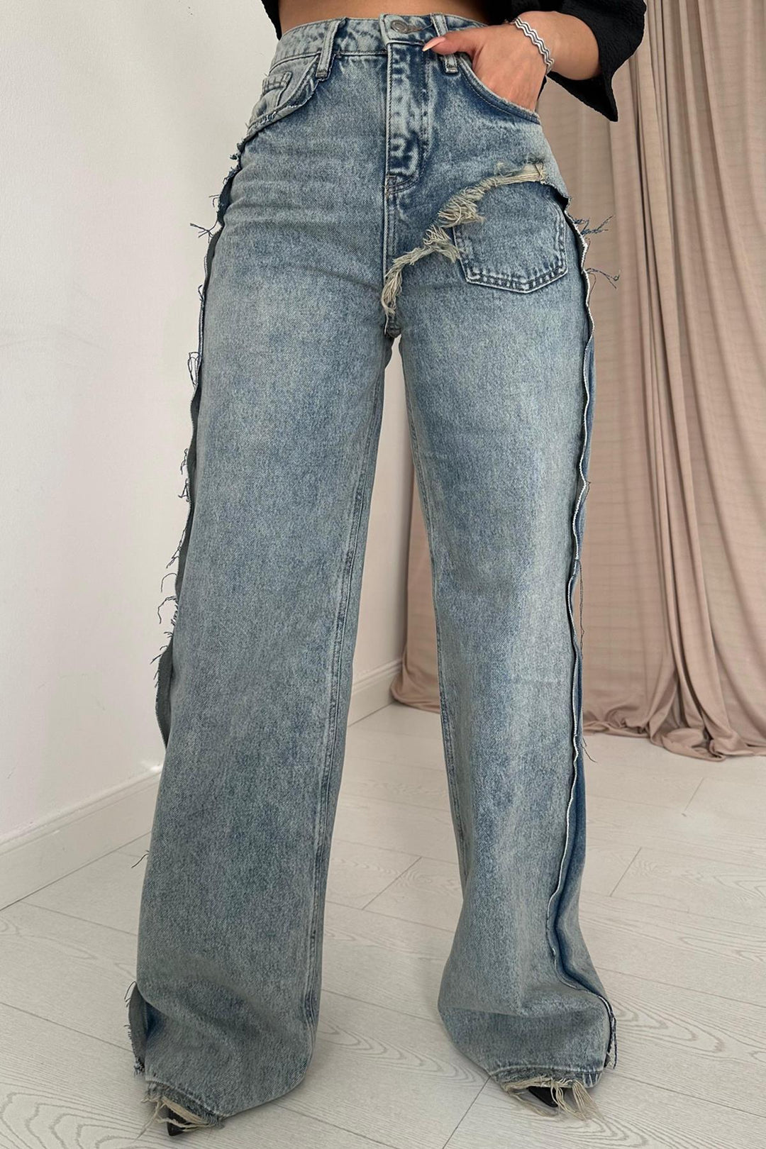 ELS Side Slit Jeans Pants - Snow Wash - Poti