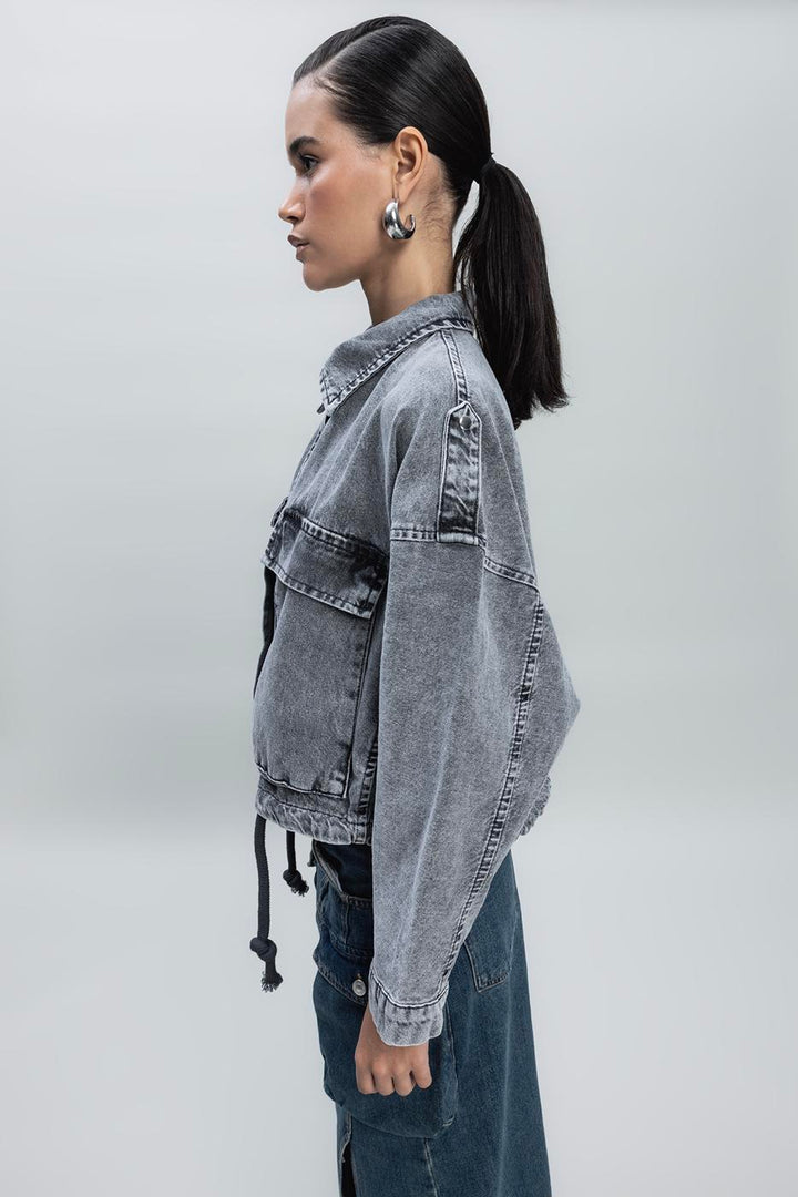 BSL Women Bat-wing Sleeve Denim Coat - San Jacinto