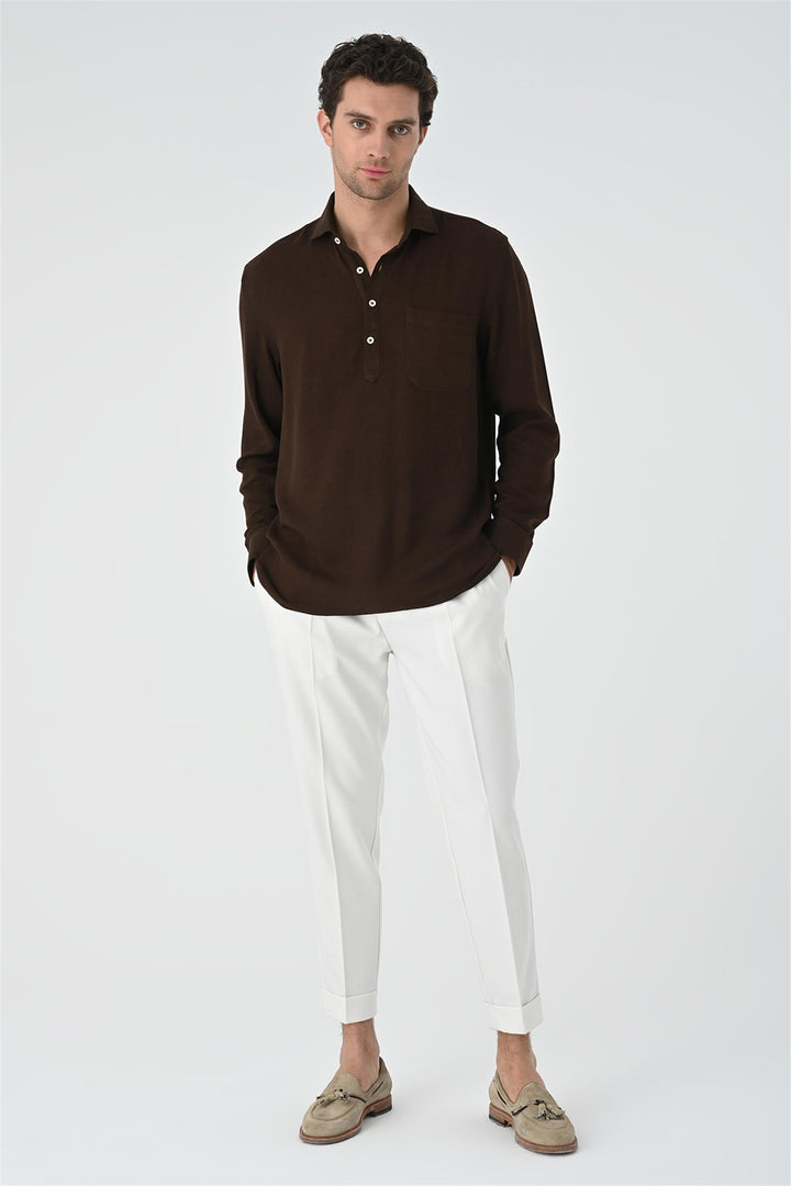 ANT Half Pat Button Closure Long Sleeve Men's Shirt - Mahilyow