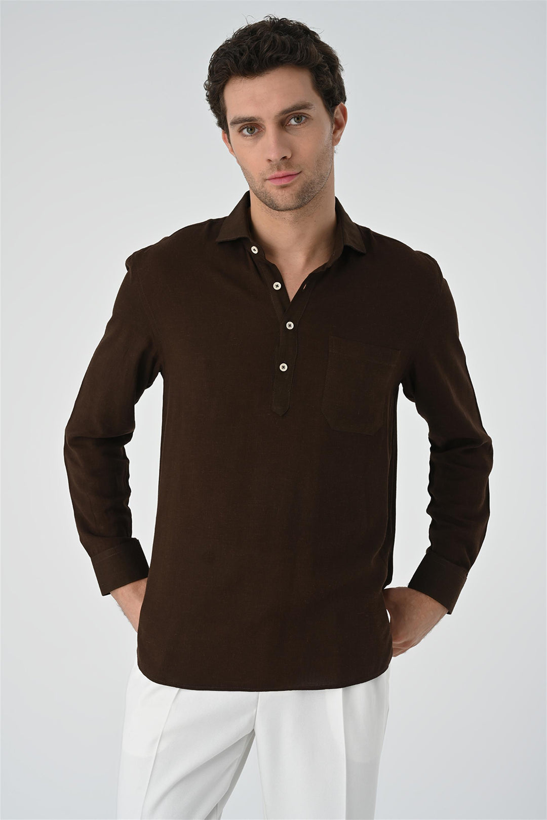 ANT Half Pat Button Closure Long Sleeve Men's Shirt - Mahilyow