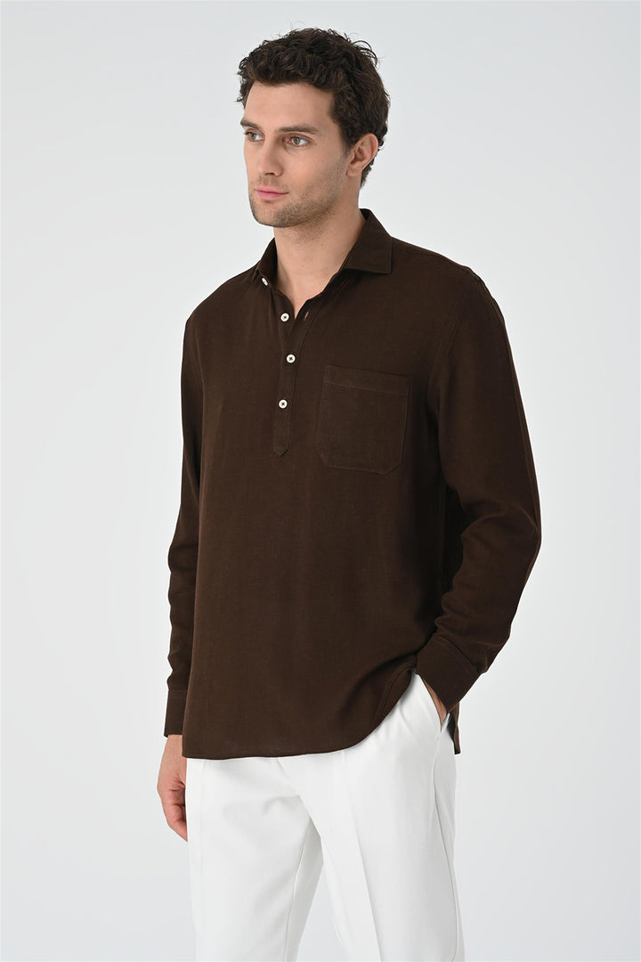 ANT Half Pat Button Closure Long Sleeve Men's Shirt - Mahilyow