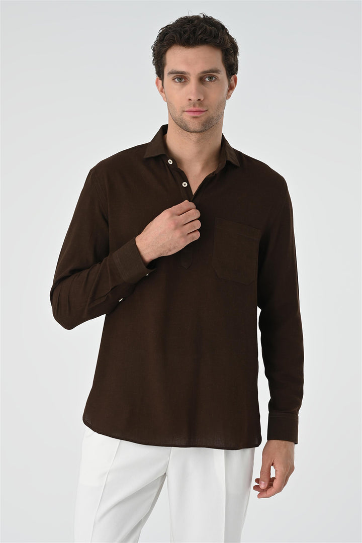 ANT Half Pat Button Closure Long Sleeve Men's Shirt - Mahilyow