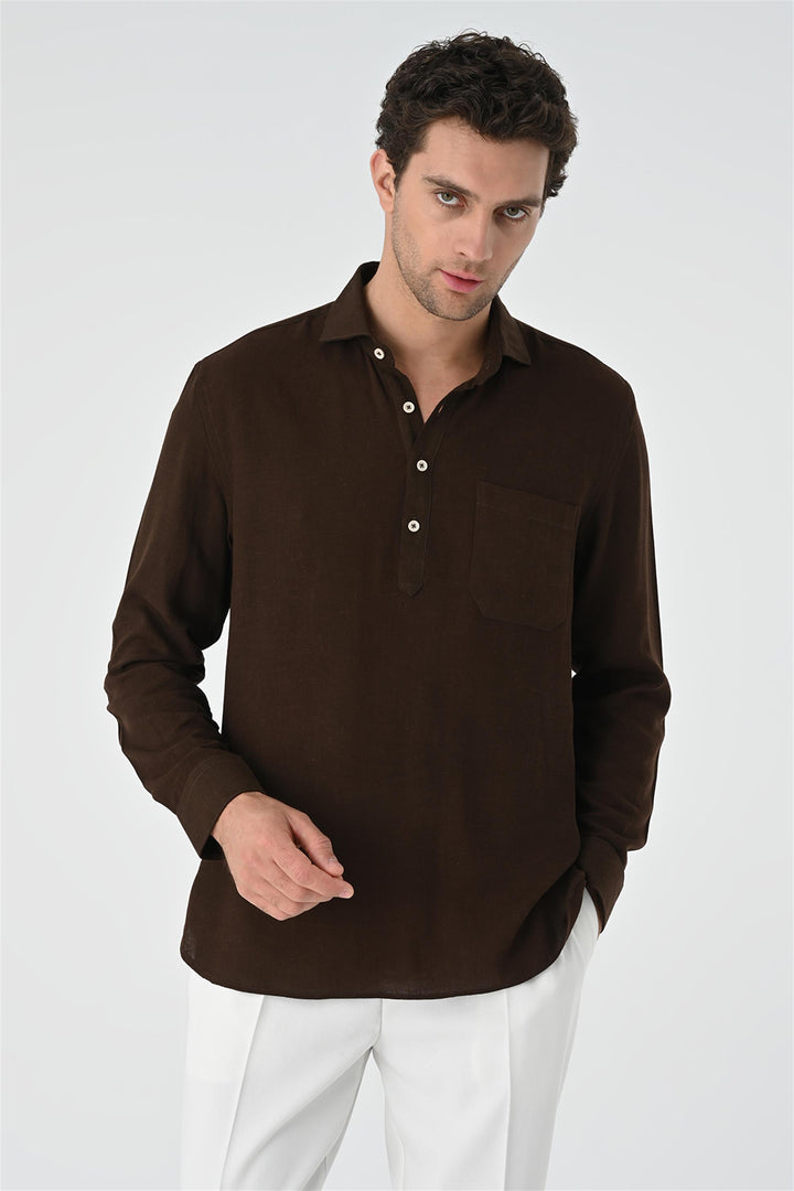 ANT Half Pat Button Closure Long Sleeve Men's Shirt - Mahilyow