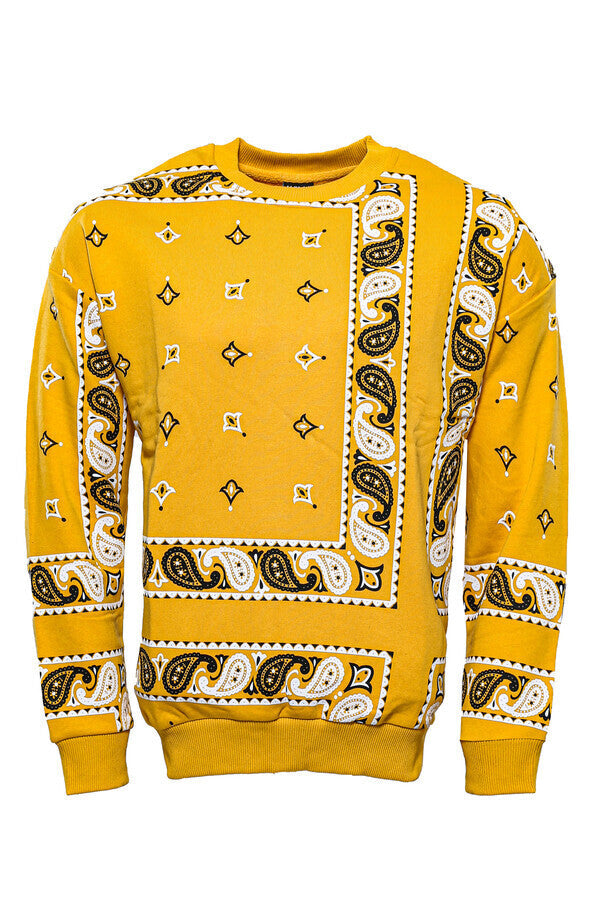 WSS Yellow Patterned Crew Neck Sweater  - Singen