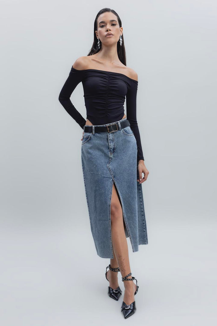 BSL Women Slit Detailed Denim Skirt - New Tecumseth