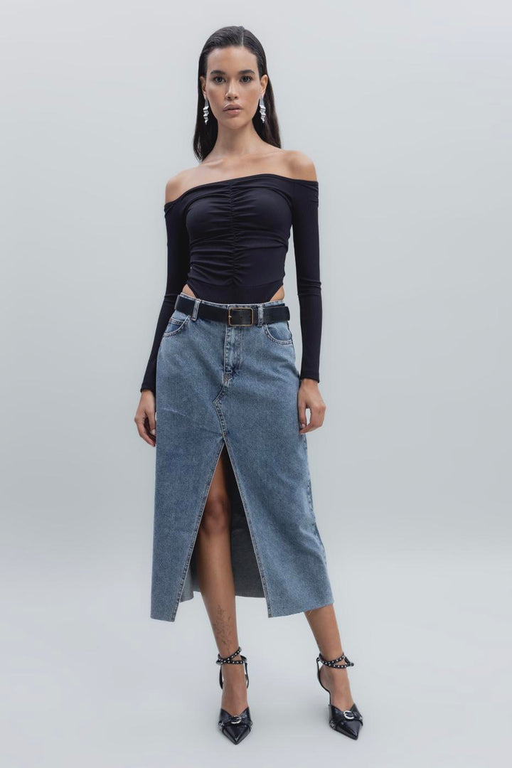 BSL Women Slit Detailed Denim Skirt - New Tecumseth