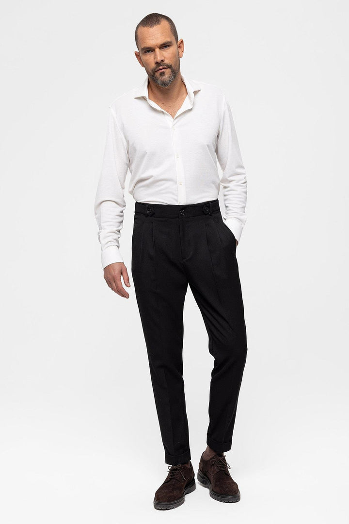 ANT High Waist (Boyfriend) Pleated Fabric Trousers - Plainfield