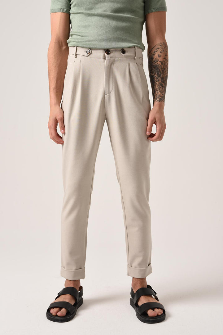 ANT High Waist (Boyfriend) Pleated Fabric Trousers - Puebla