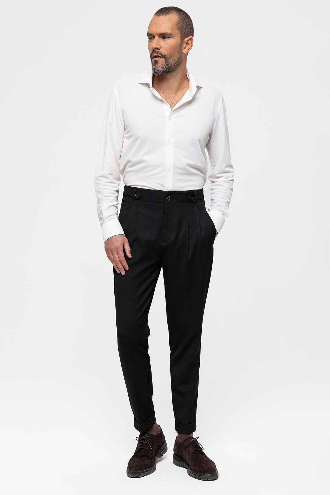 ANT High Waist (Boyfriend) Pleated Fabric Trousers - Plainfield