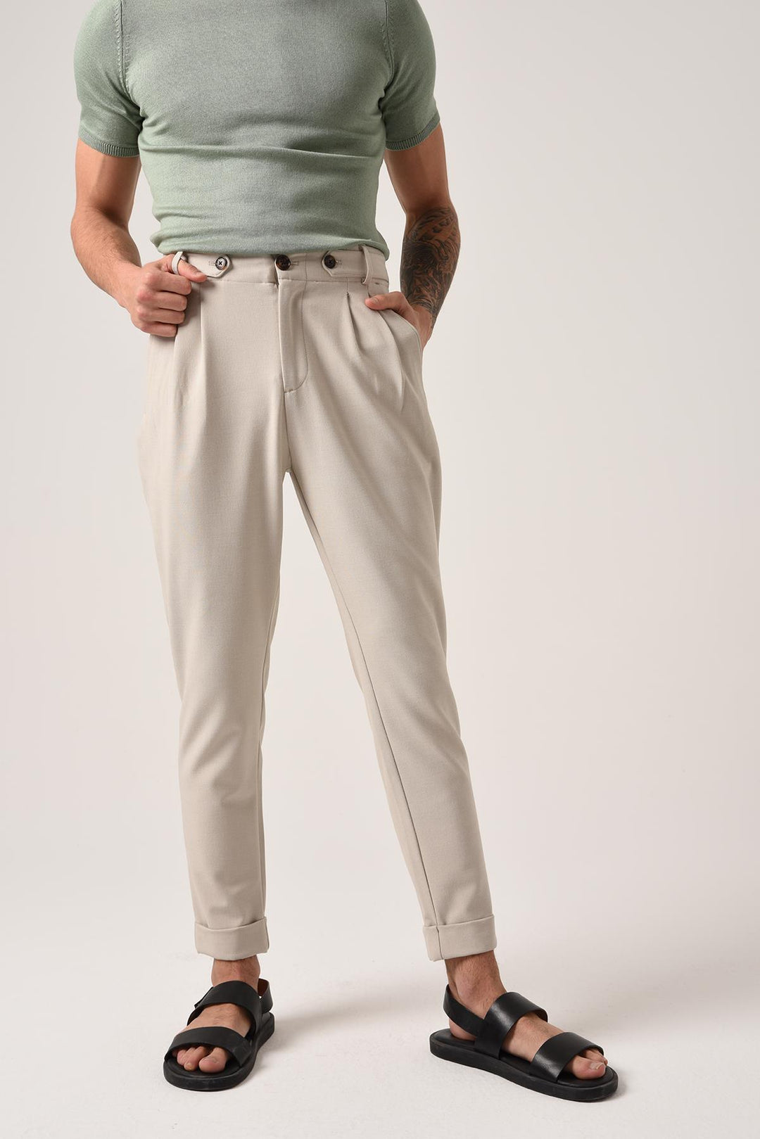 ANT High Waist (Boyfriend) Pleated Fabric Trousers - Puebla