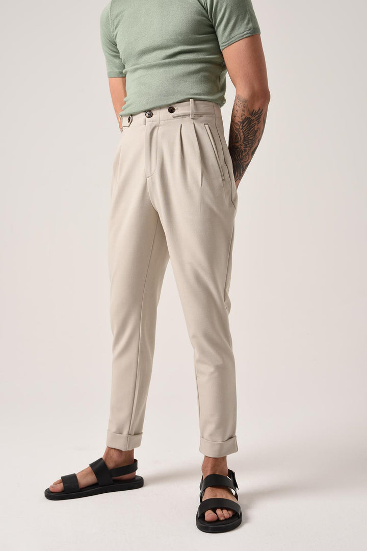 ANT High Waist (Boyfriend) Pleated Fabric Trousers - Puebla