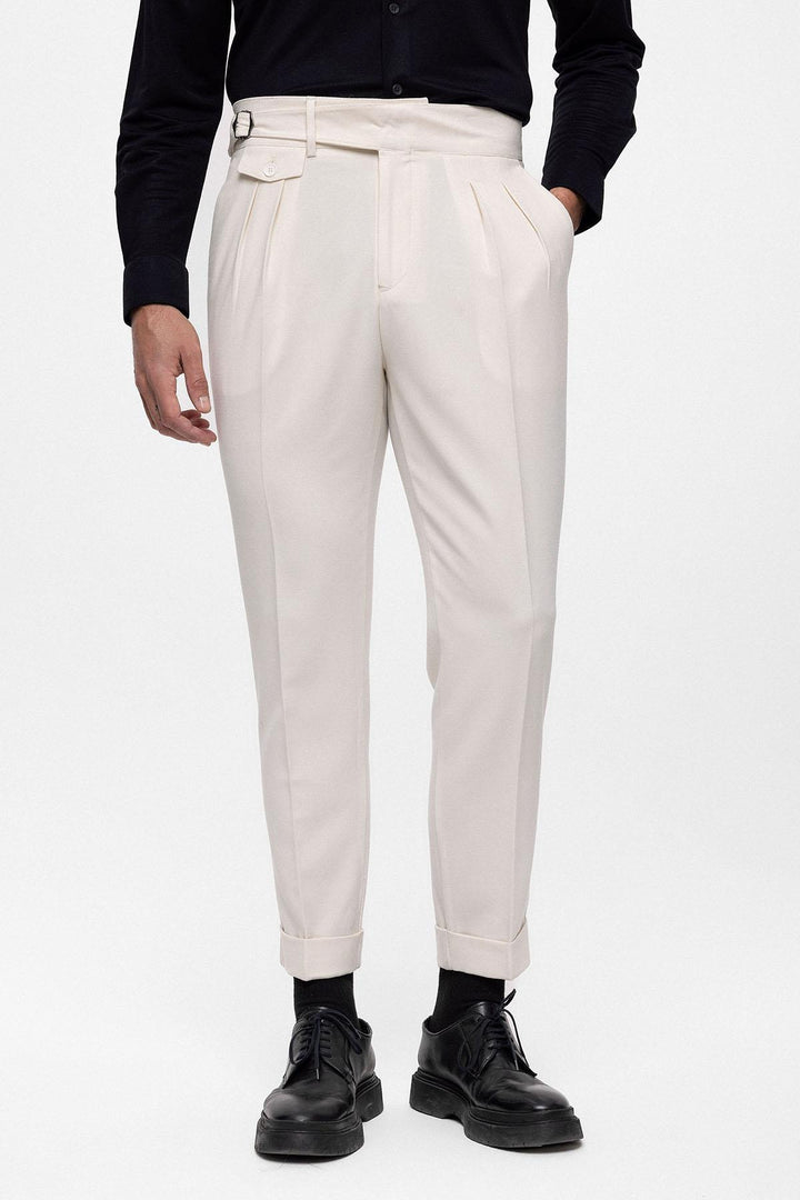 ANT High Waist (Boyfriend) Pleated Fabric Trousers With Buckle Belt - Taunton