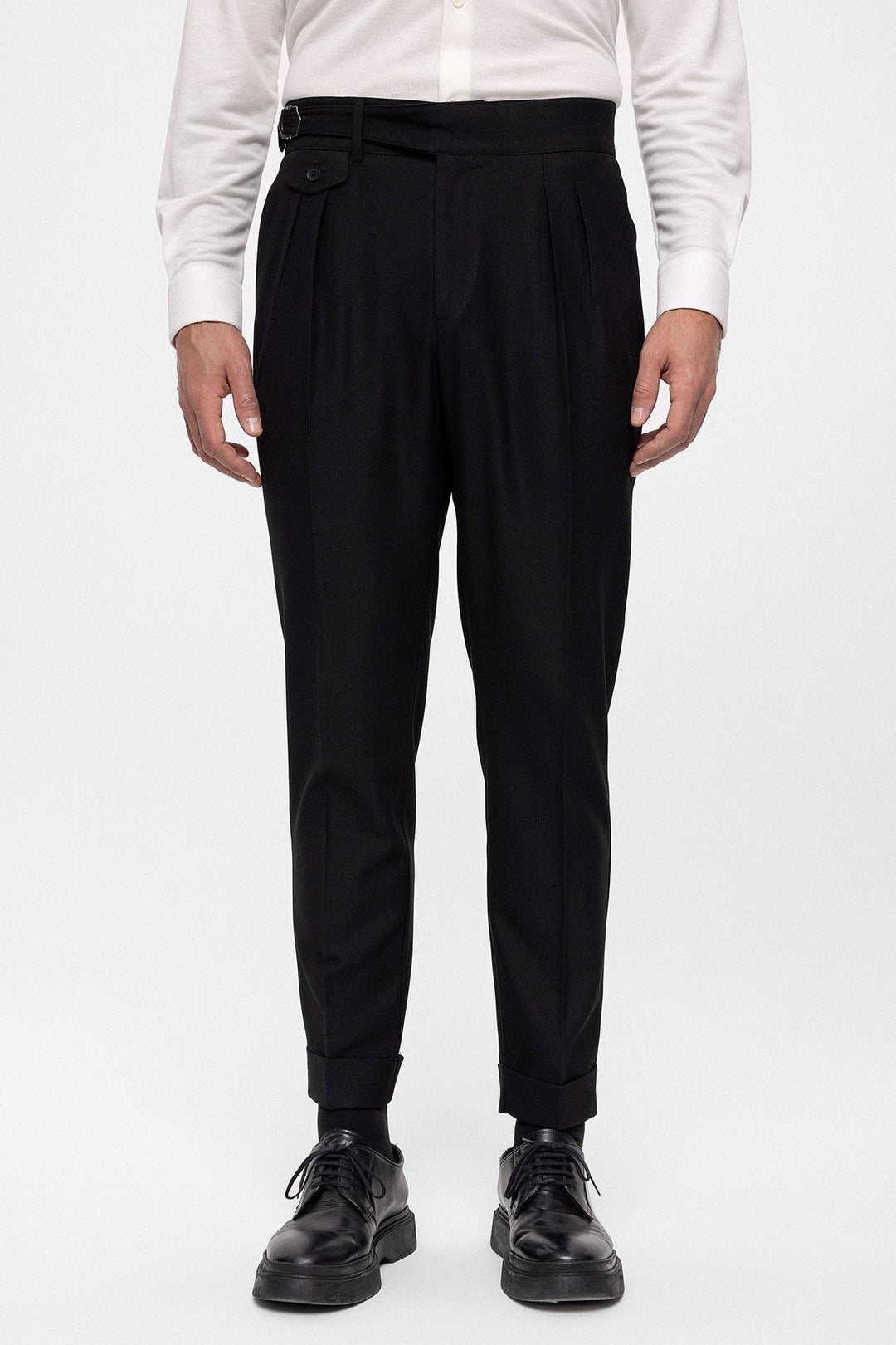 ANT High Waist (Boyfriend) Pleated Fabric Trousers With Buckle Belt - Würzburg