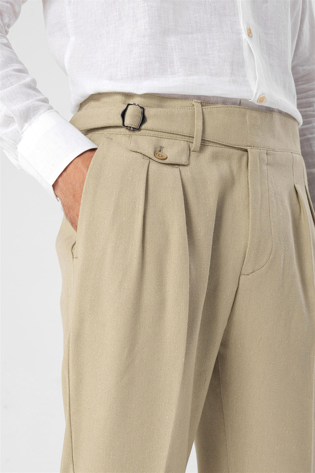 ANT High Waist (Boyfriend) Pleated Fabric Trousers With Buckle Belt - Rapid City