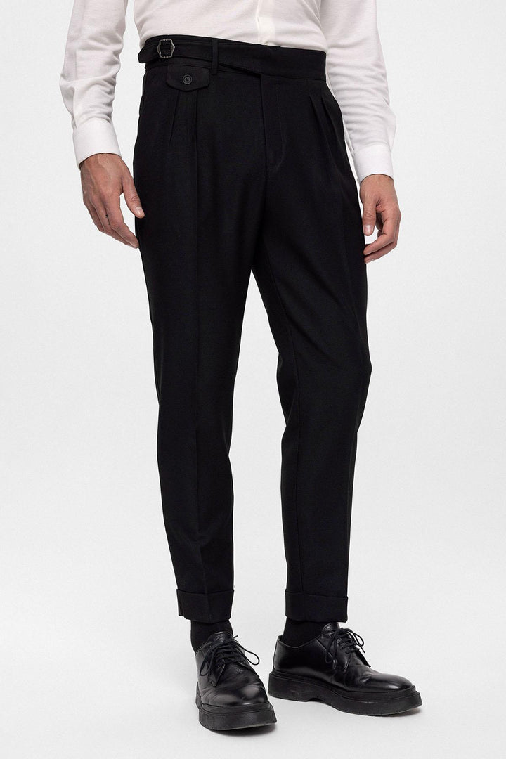 ANT High Waist (Boyfriend) Pleated Fabric Trousers With Buckle Belt - Würzburg