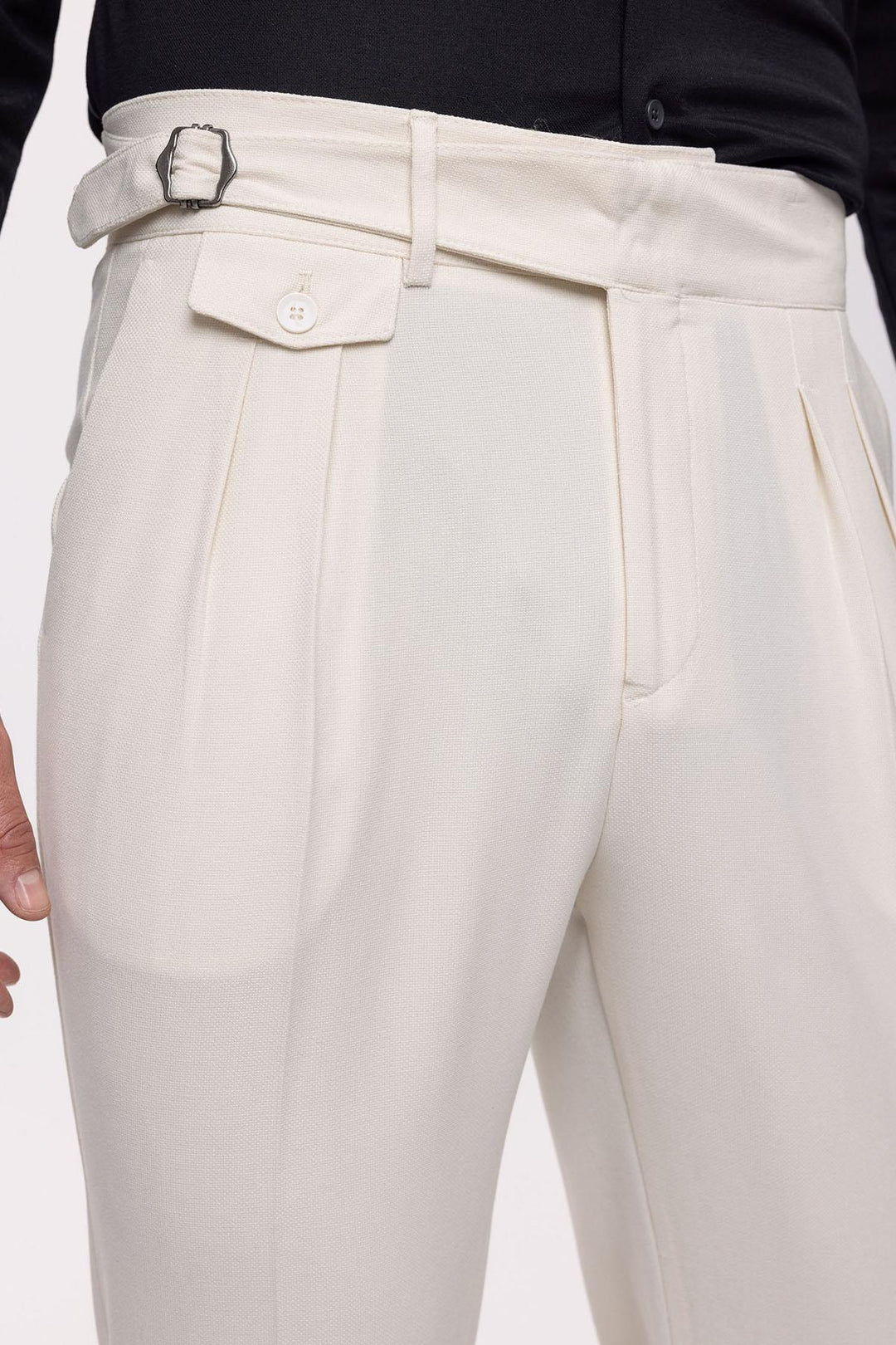 ANT High Waist (Boyfriend) Pleated Fabric Trousers With Buckle Belt - Taunton