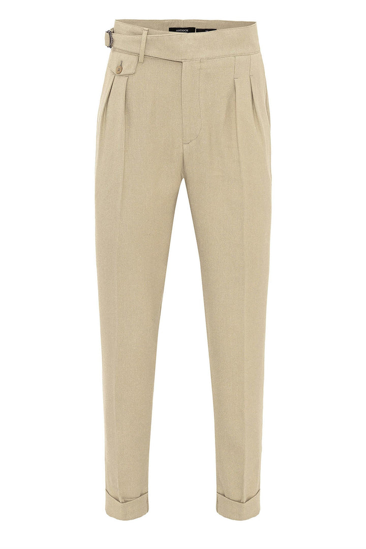 ANT High Waist (Boyfriend) Pleated Fabric Trousers With Buckle Belt - Rapid City