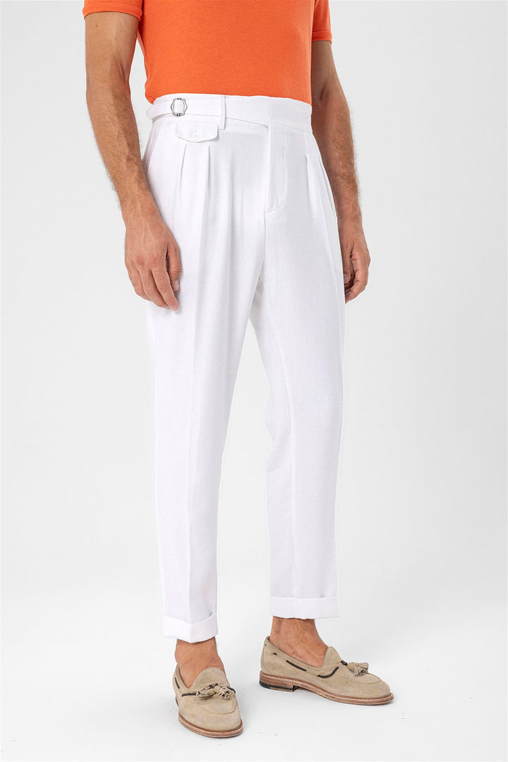 ANT High Waist (Boyfriend) Pleated Fabric Trousers With Buckle Belt - Estero