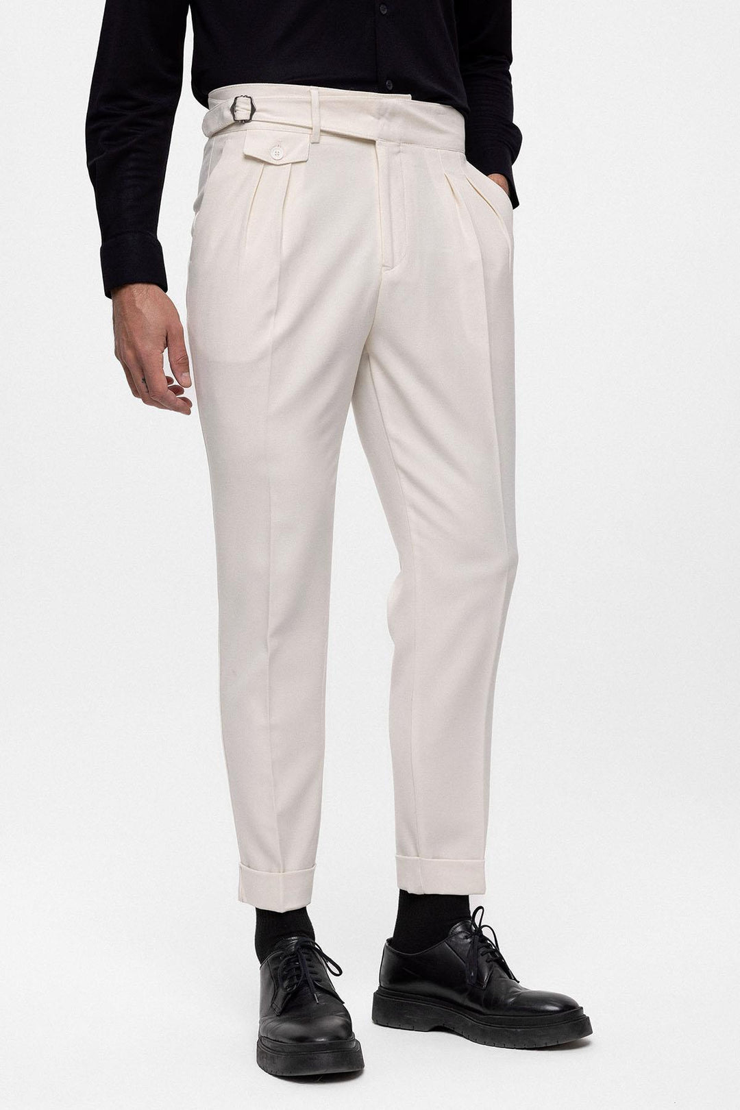 ANT High Waist (Boyfriend) Pleated Fabric Trousers With Buckle Belt - Taunton