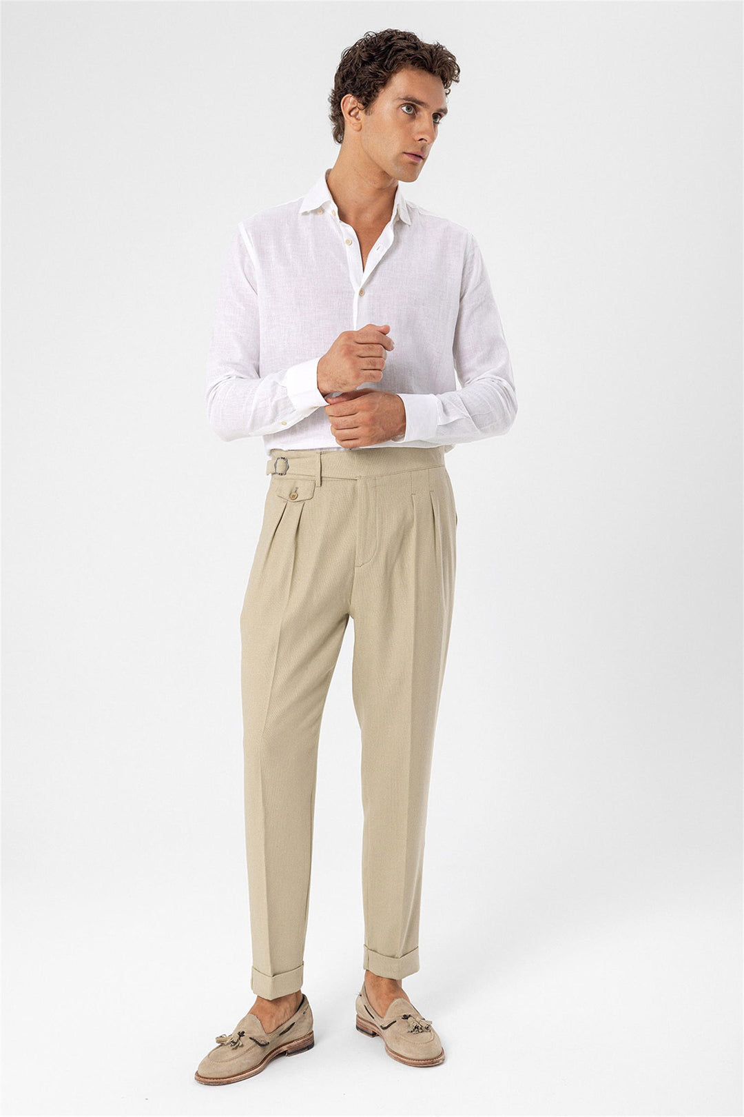 ANT High Waist (Boyfriend) Pleated Fabric Trousers With Buckle Belt - Rapid City