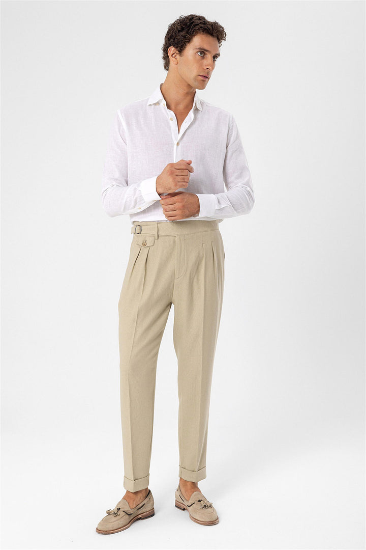 ANT High Waist (Boyfriend) Pleated Fabric Trousers With Buckle Belt - Rapid City