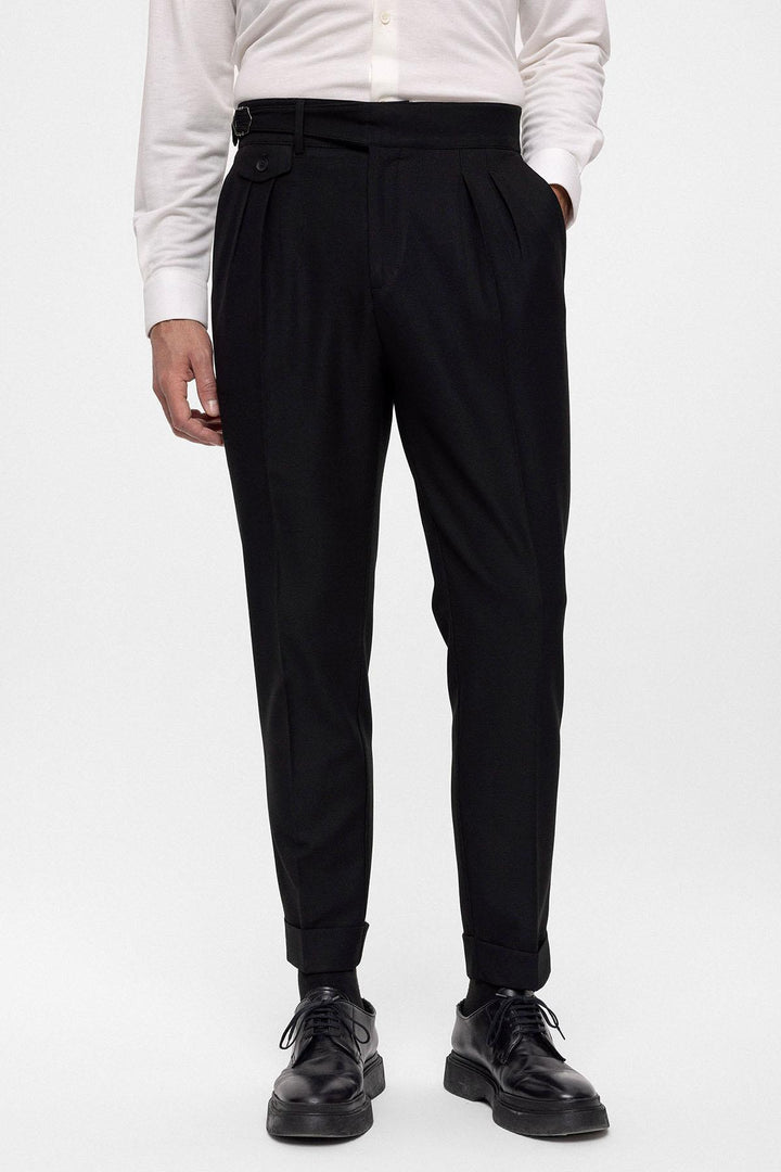 ANT High Waist (Boyfriend) Pleated Fabric Trousers With Buckle Belt - Würzburg