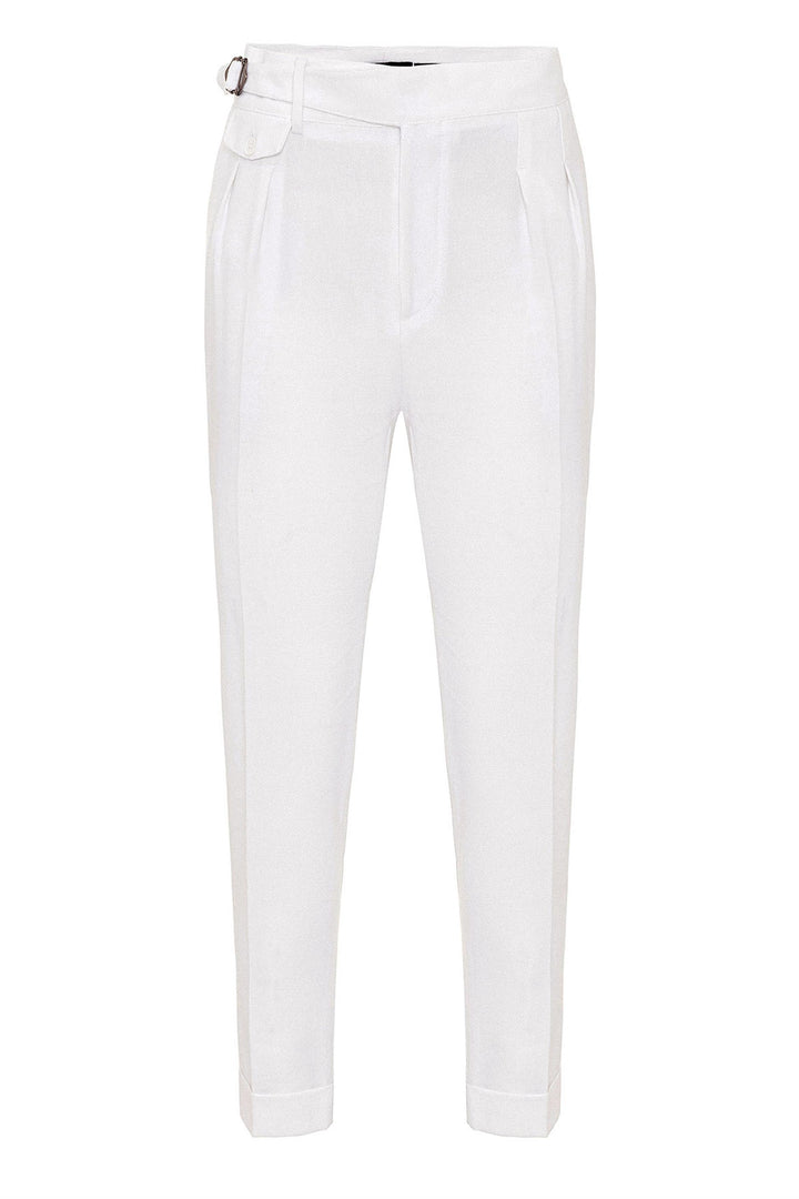 ANT High Waist (Boyfriend) Pleated Fabric Trousers With Buckle Belt - Estero