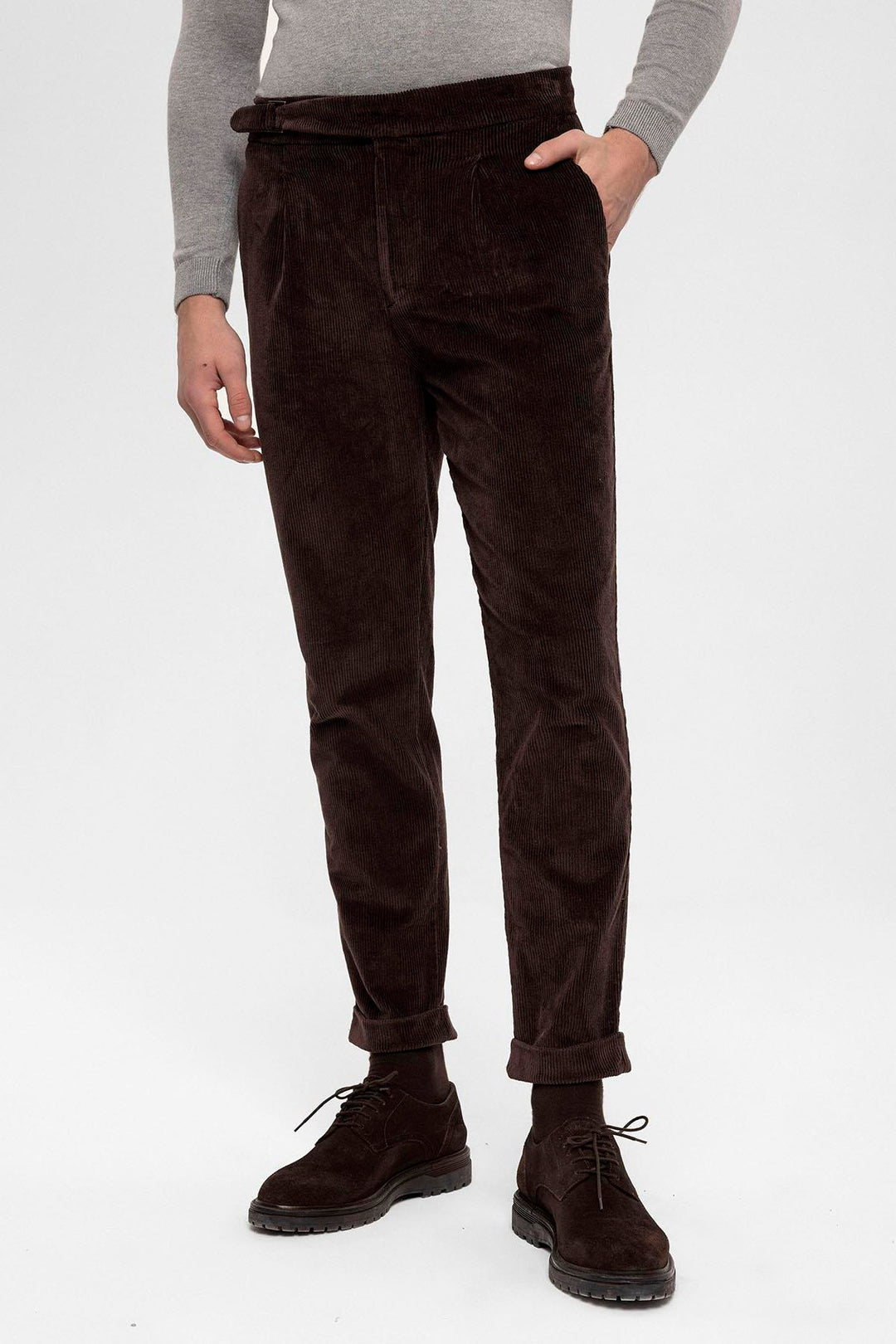 ANT High Waist Double Leg Velvet Men's Trousers - Casper