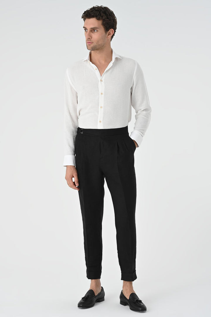 ANT High Waist Linen Blend Pleated Men's Trousers - Gilroy