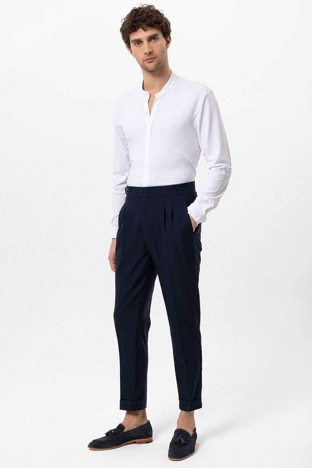 ANT High Waist Pleated Buckle Detailed Men's Trousers - Coconut Creek