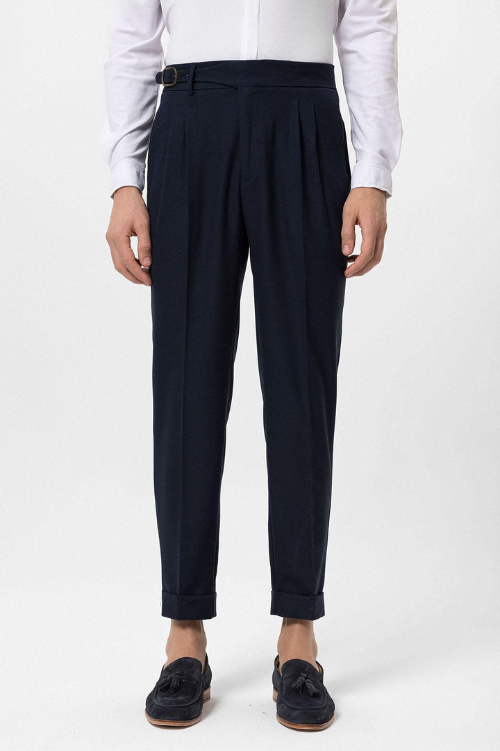 ANT High Waist Pleated Buckle Detailed Men's Trousers - Coconut Creek