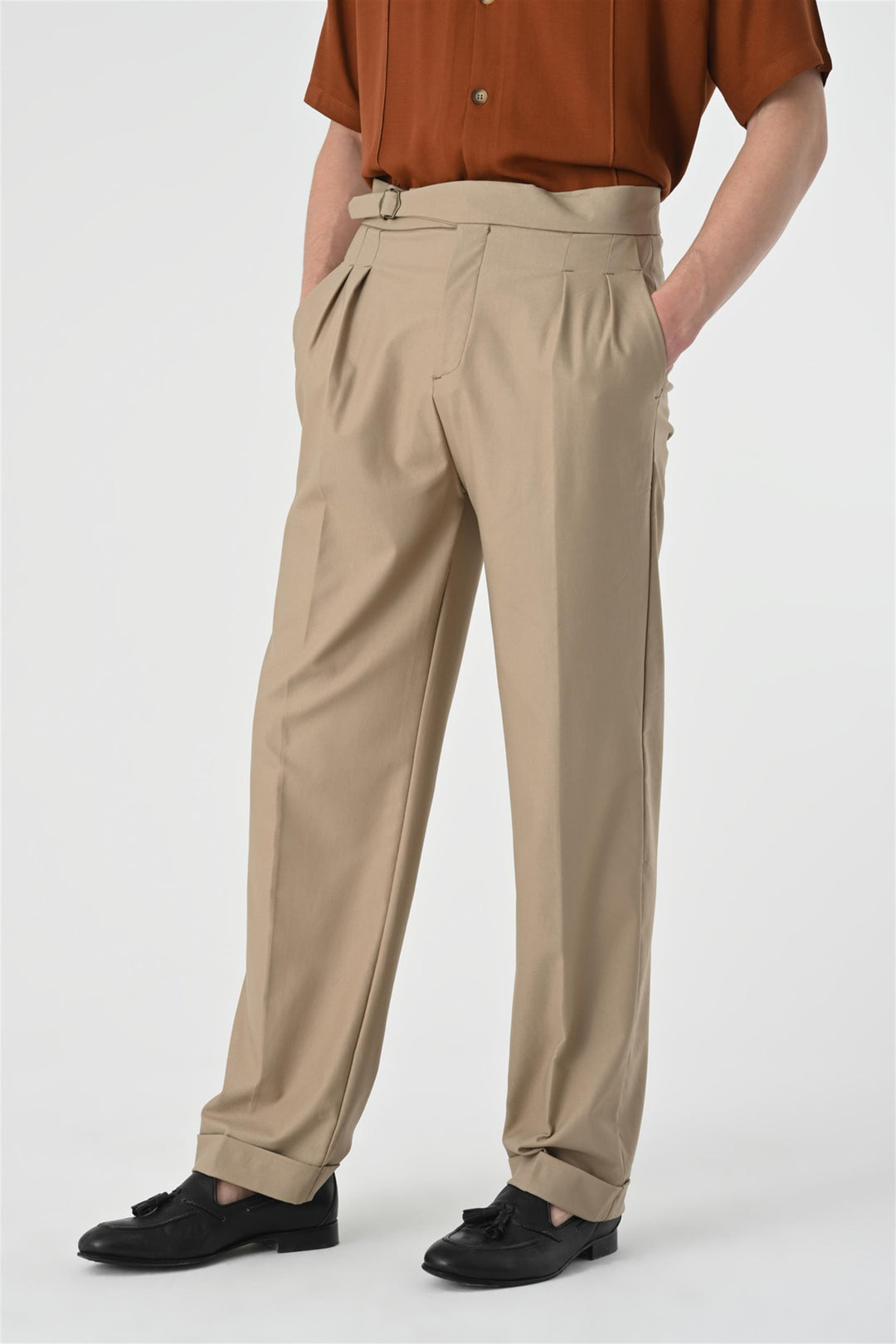 ANT High Waist Buckle Detail Pleated Men's Trousers - Peachtree City