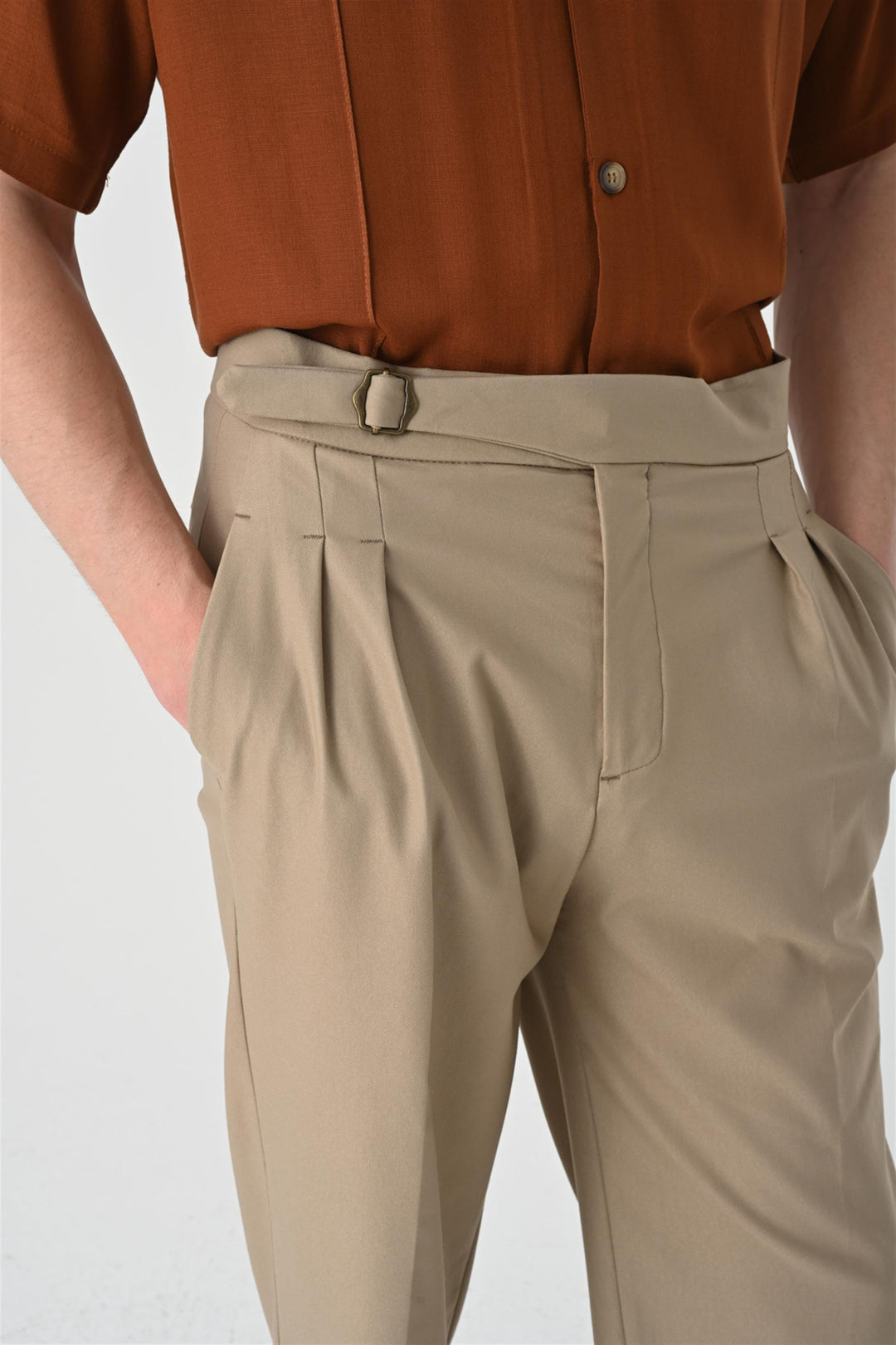 ANT High Waist Buckle Detail Pleated Men's Trousers - Peachtree City