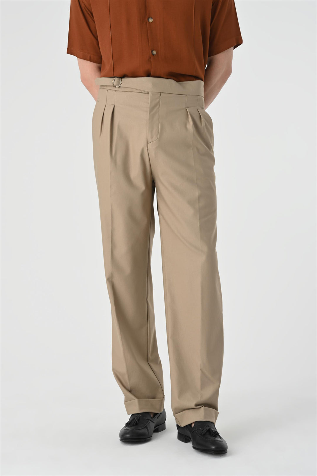 ANT High Waist Buckle Detail Pleated Men's Trousers - Peachtree City