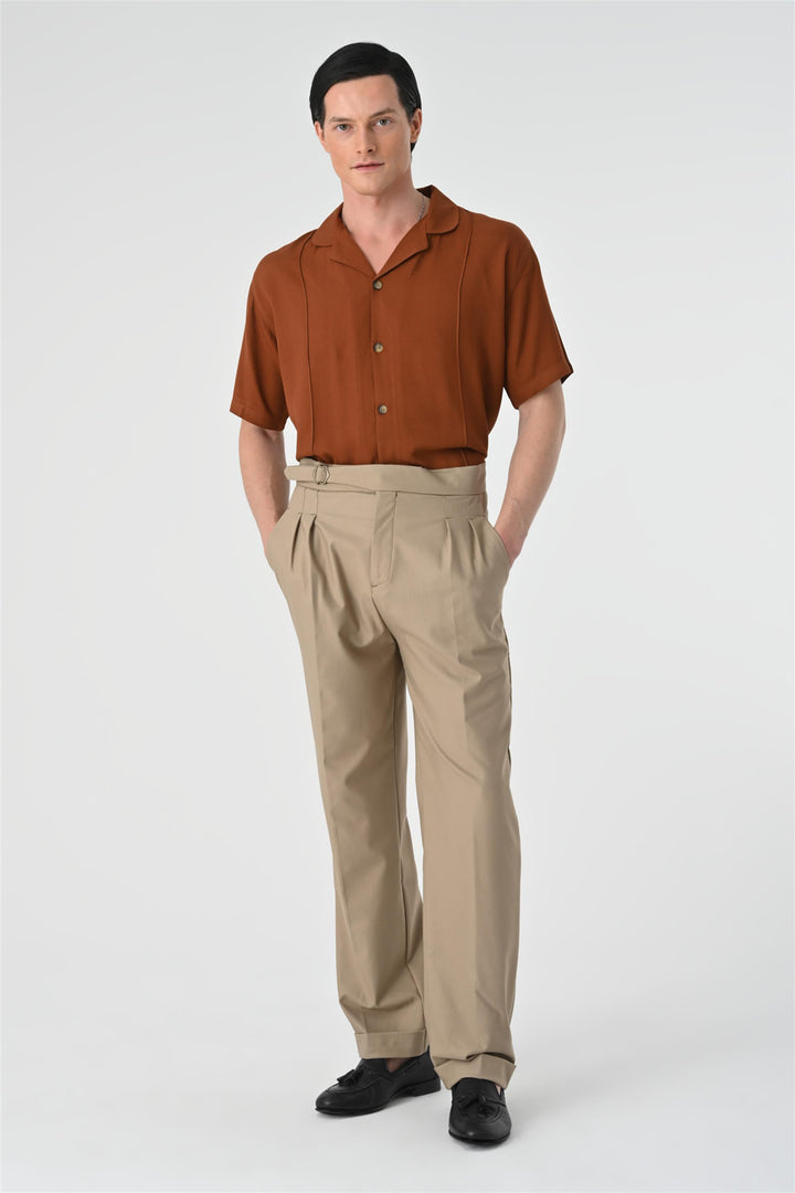 ANT High Waist Buckle Detail Pleated Men's Trousers - Peachtree City