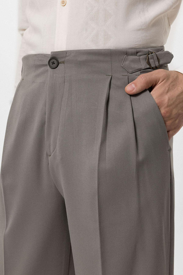 ANT High Waist Buckle Detailed Comfortable Fit Men's Trousers - Walnut Creek