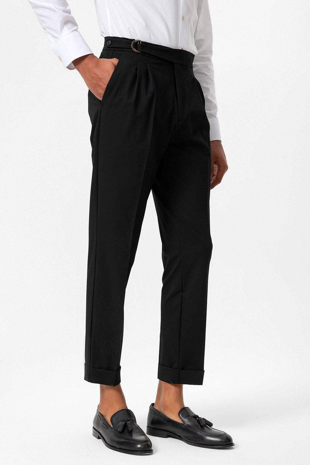 ANT High Waist Buckle Closure Pleated Men's Trousers - Metz