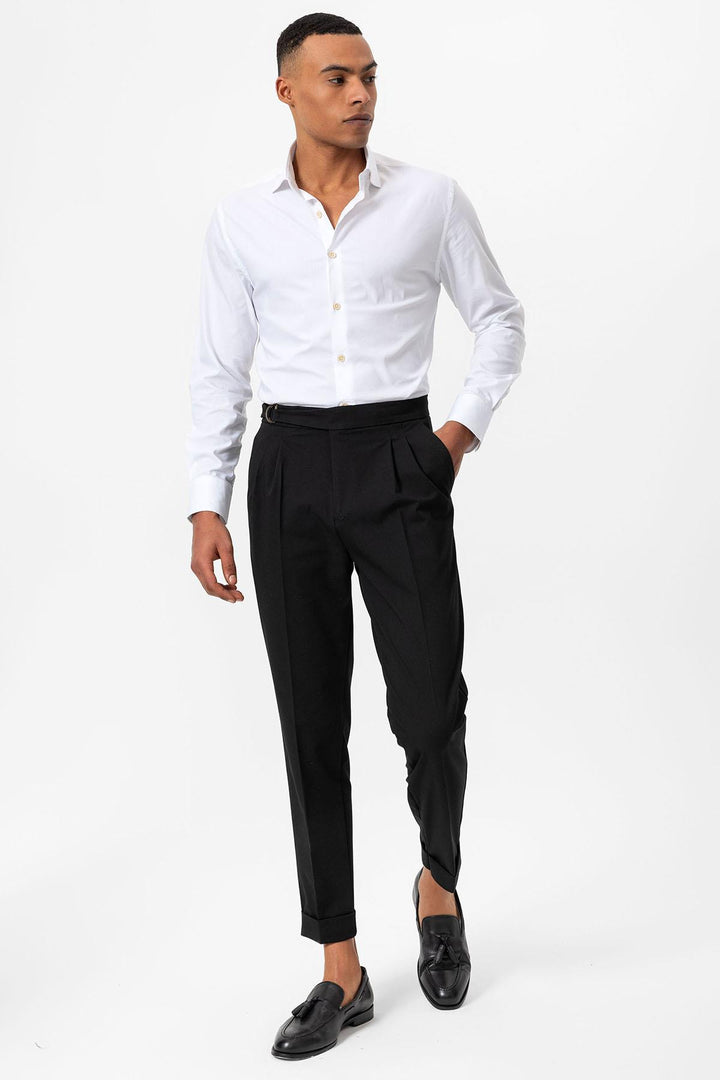 ANT High Waist Buckle Closure Pleated Men's Trousers - Metz