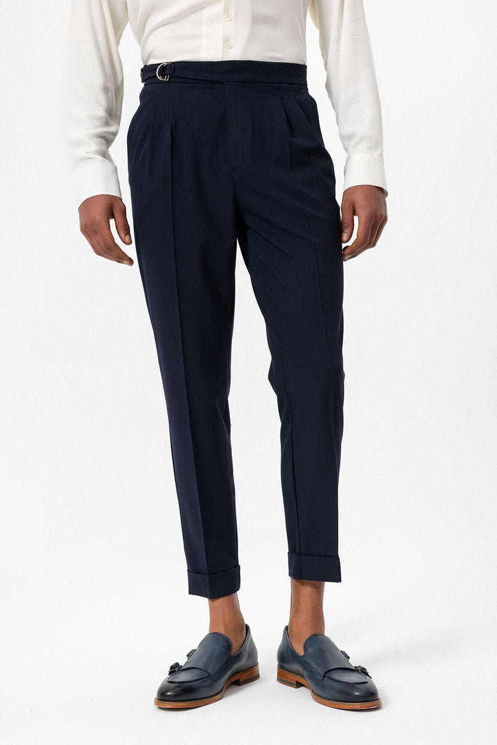 ANT High Waist Buckle Closure Pleated Men's Trousers - La Louvière