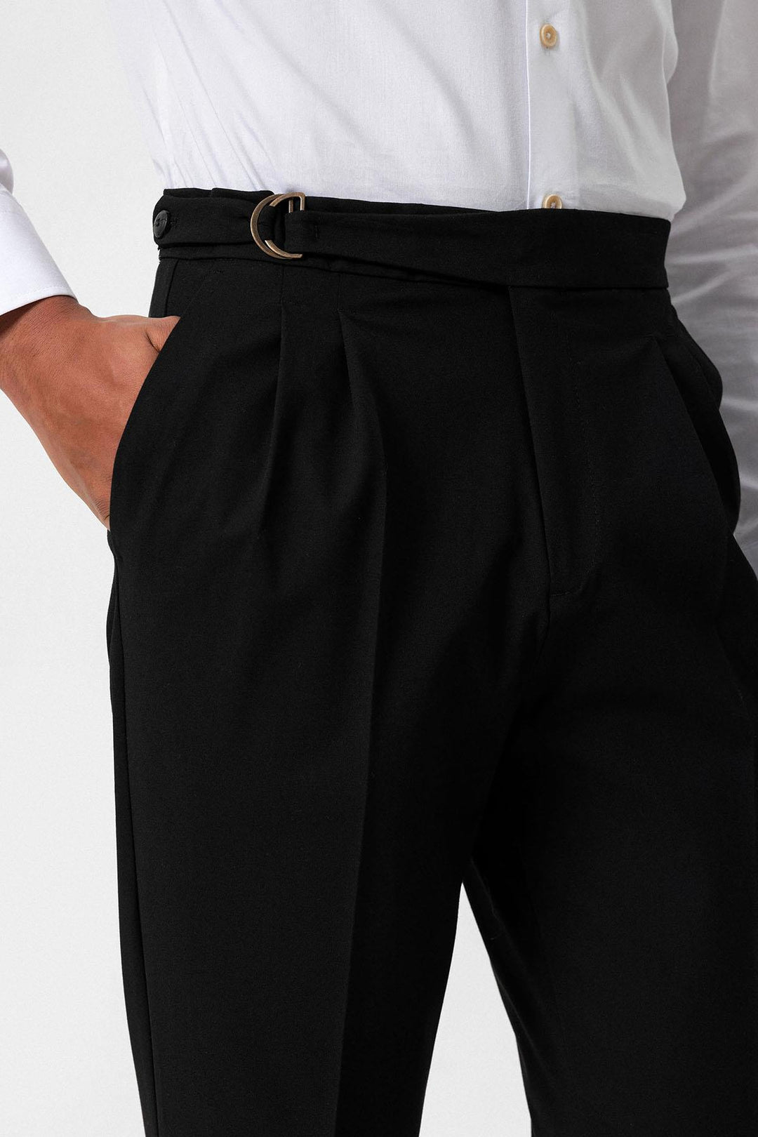 ANT High Waist Buckle Closure Pleated Men's Trousers - Metz