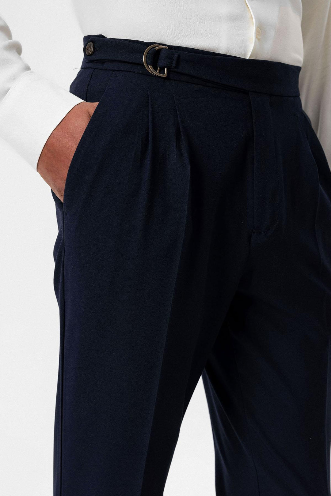 ANT High Waist Buckle Closure Pleated Men's Trousers - La Louvière