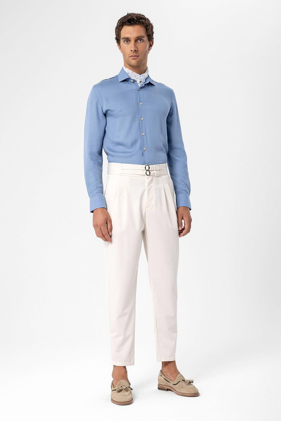 ANT High Waist Buckle Belt Pleated Fabric Trousers - Hampstead