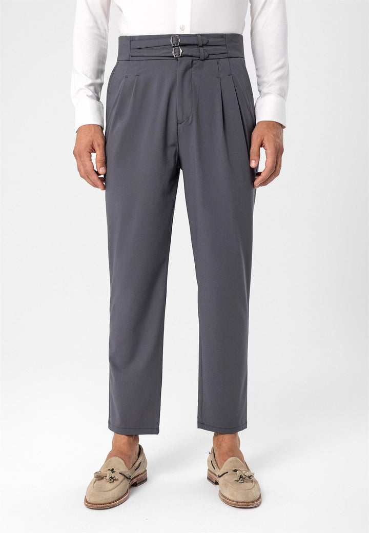 ANT High Waist Buckle Belt Pleated Fabric Trousers - Maple Grove