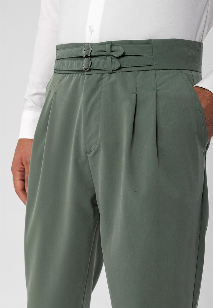 ANT High Waist Buckle Belt Pleated Fabric Trousers - Lincoln